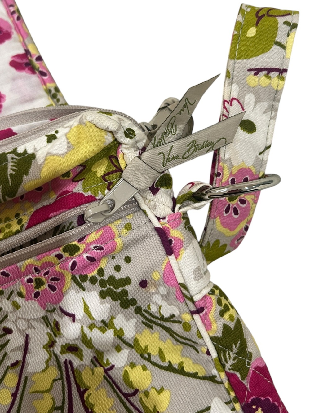Vera Bradley Cream Crossbody flap over Pink & Green Floral adjustable strap - Picture 11 of 12
